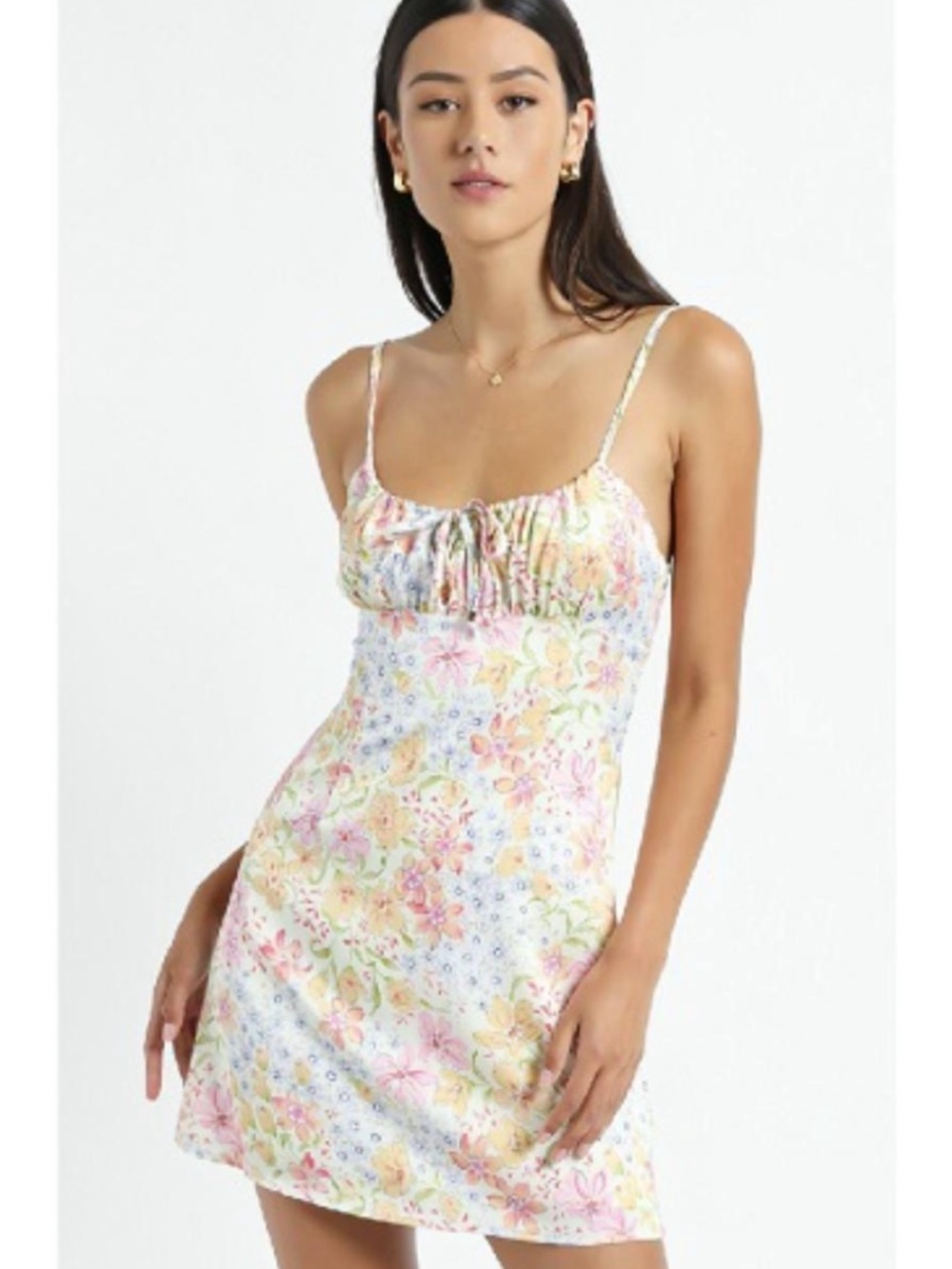 Showpo Pastel Floral Satin Slip Dress - Pink, Yellow, Blue